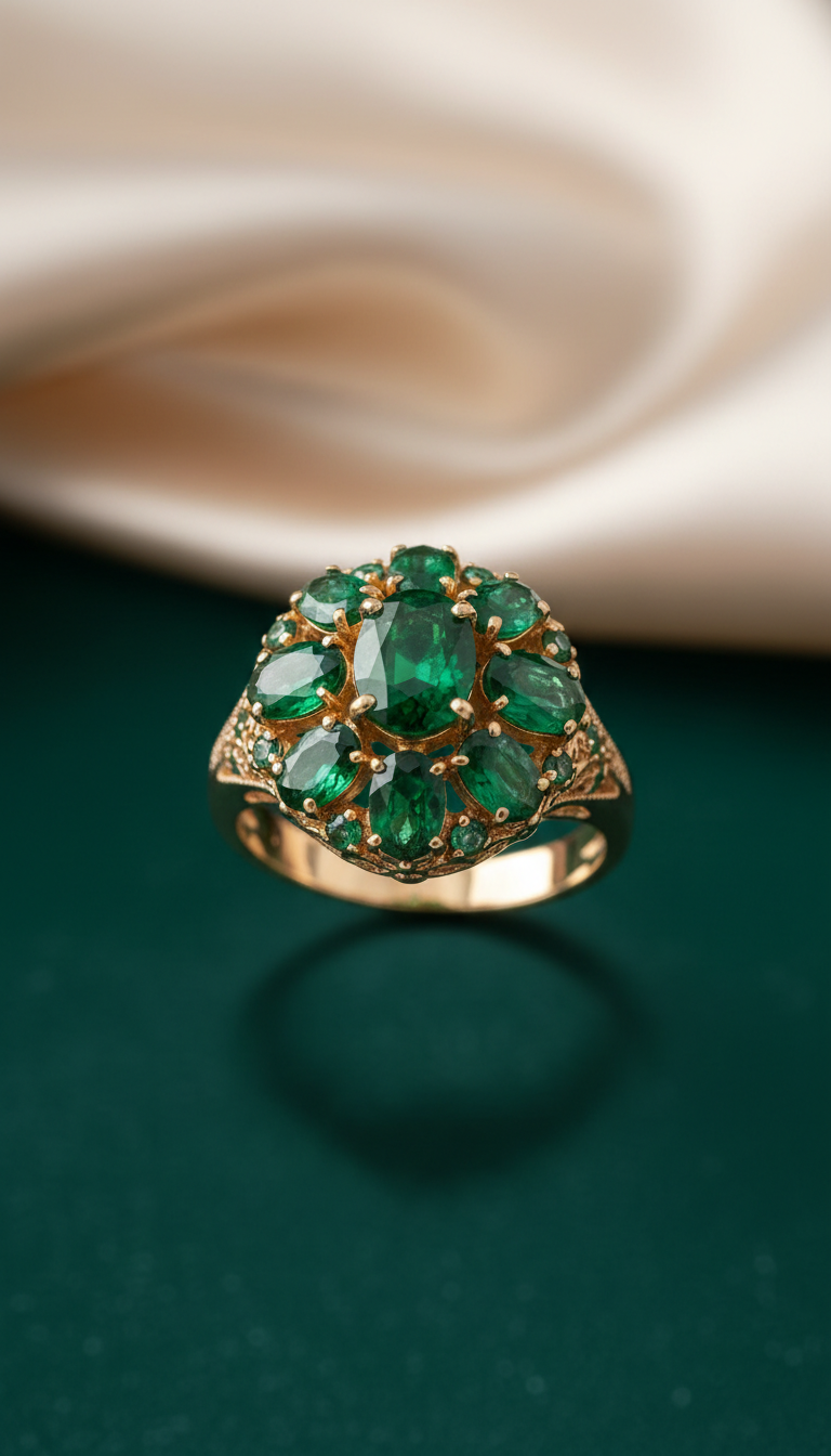 Emerald Cluster Cocktail Ring