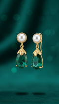Emerald Drop Earrings With Pearl Detail