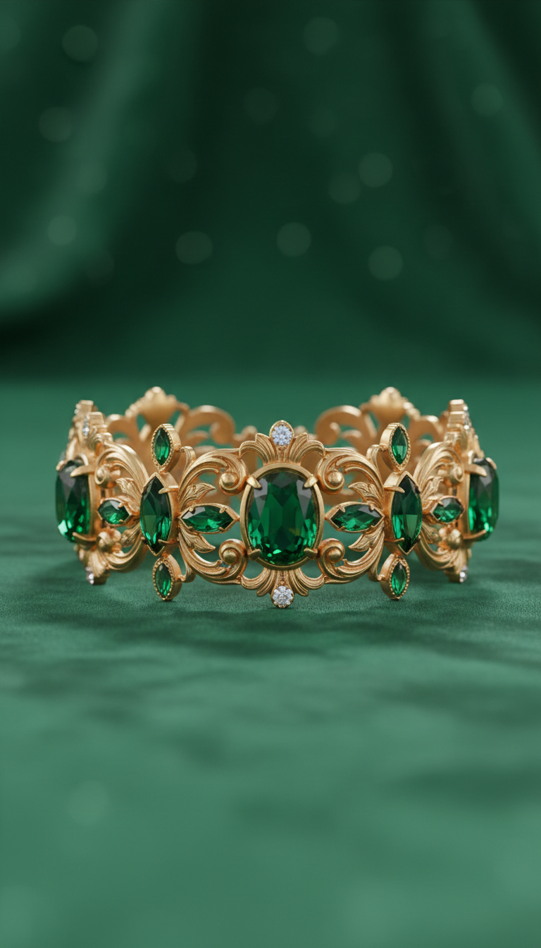 Baroque Gold Choker With Green Stones